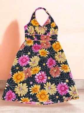Women's Madison Silk Studio Black Floral Halter Dress Size 6